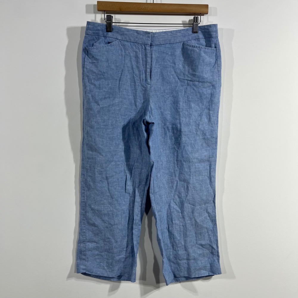 Talbots Euro Summer 100% Linen Straight Leg Pants Womens 10 Resort Coastal Blue